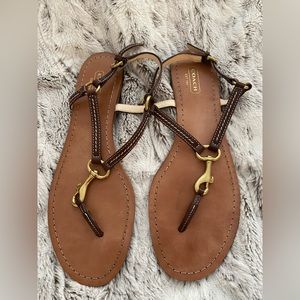 Coach Brown Leather Rue Dog Leash Thong Sandals - Sz 9